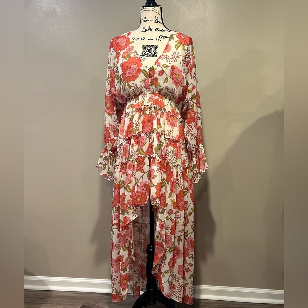 Steve Madden Lightweight Floral Chiffon High Low Dress